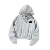 Maxbell Women Cropped Hoodie Casual Cat Graphic Stylish Streetwear Drawstring Hoodie M
