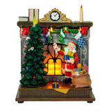 Mechanical Musical Box Mom Christmas Fireplace Santa Figurine with LED Light