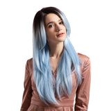 Maxbell Maxbell 24inch Fashion Long Curly Hair Synthetic Wig Women Cosplay Black Ombre Blue