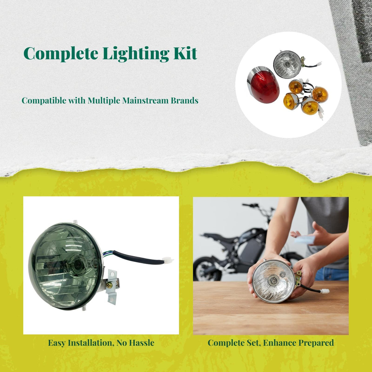 Ebike Headlight, Taillight & Turn marker Flasher Kit, Waterproof, Extremely Bright Yellow Turn Signal Set