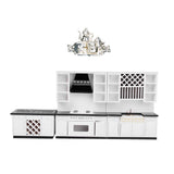 Maxbell White Wooden Kitchen Set And Silver Metal Wine Set For 1/12 Scale Dollhouse