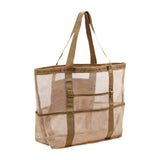 Maxbell Mesh Beach Tote Overnight Bag Storage Shoulder Bag for Work Birthday Vacation Khaki