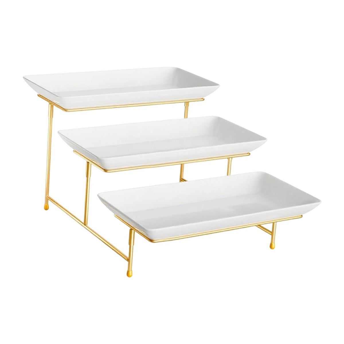Maxbell 3 Tier Rectangular Serving Platter Stand Set for Presentation Buffets Veggie Gold