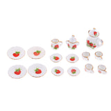Maxbell Dollhouse Miniature Dining Ware Porcelain Tea Set 15pc White with Strawberry