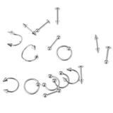 Maxbell 32 Pieces 16g Stainless Steel Assorted Eyebrow Ear Lip Navel Ring  Piercing