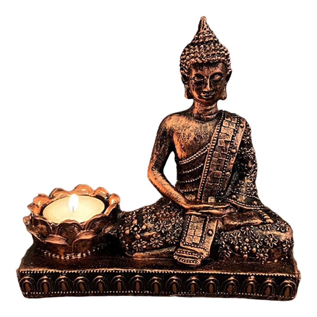 Maxbell Maxbell Resin Meditating Buddha Statue Tealight Candle Holder Decor Antique Brass