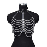 Maxbell Punk Chest Chain PU Leather for Women for Music Festival Performance Cospaly