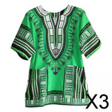 Maxbell 3xUnisex African Dashiki Shirt V Neck Short Sleeve Comfortable Summer Wear One Size  Green