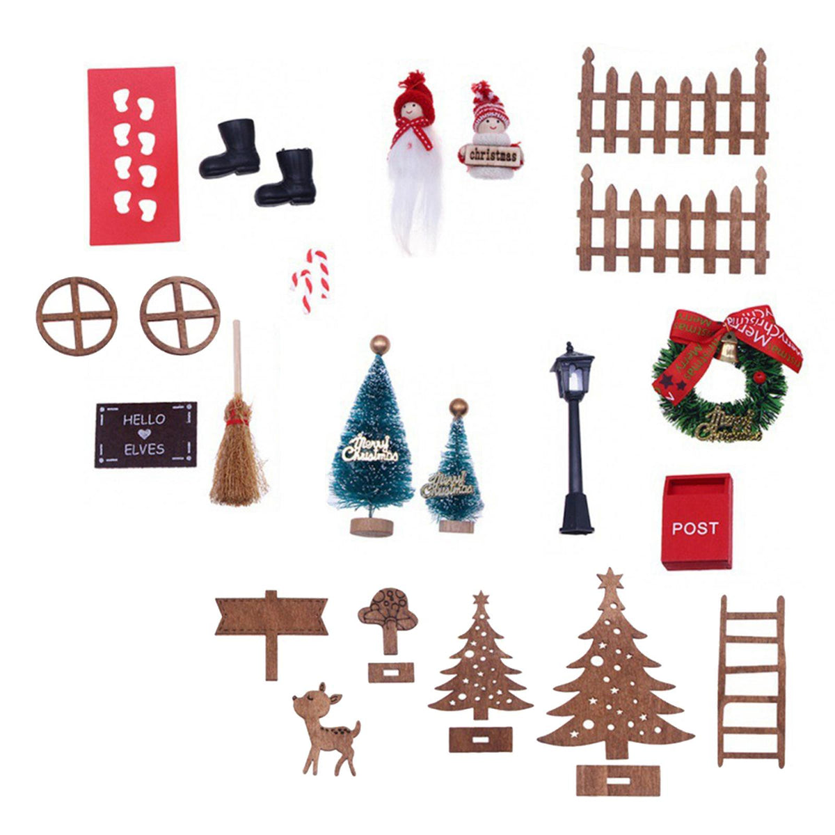 Maxbell Maxbell 25Pcs Dollhouse Mini Christmas Decoration Decorative Wooden Door Party