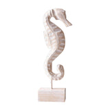 Maxbell Wood Statue Beach Table Decor Art Figurine for Bathroom Beach-farmhouse Home Seahorse Shape