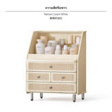 Maxbell Acrylic Cosmetic Organizer with Drawers, Large Capacity Makeup Storage Box, Dustproof Vanity Organizer for Skincare & Lipsticks, Multitier Desktop Storage, Elegant Design for Bedroom, Bathroom, Dressing Table Rattan Cream White