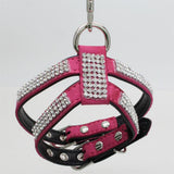 Maxbell Maxbell Bling Diamond Crystal Collar Pet Cat Dog Harness Chest Strap Lead Rose Red L
