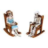 Maxbell 2Pcs Rocking Chair Skeleton Figurines Halloween Decor for Cabinet Shelf Desk