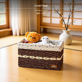 Maxbell 3-Piece Woven Storage Basket Set, handmade Grass & Fabric Organizer Bins, speckled-pattern Lining, Decorative Home Storage for Living Room, Bedroom, and Desktop, earth tones Coffee Large
