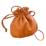 Maxbell Drawstring Pouch Bucket Bags PU Leather for Cosmetic Accessories Travel Brown