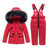 Maxbell Children Winter Hooded Duck Down Jacket + Trousers Snowsuit  Red - L