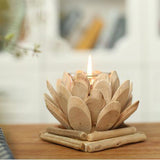 Maxbell Creative Wood Lotus Shaped Candle Holder Candlestick Tea Light Holder Decor