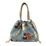 Maxbell Canvas Drawstring Lunch Box Reusable Bento Tote Bag for Camping Travel Beach Blue