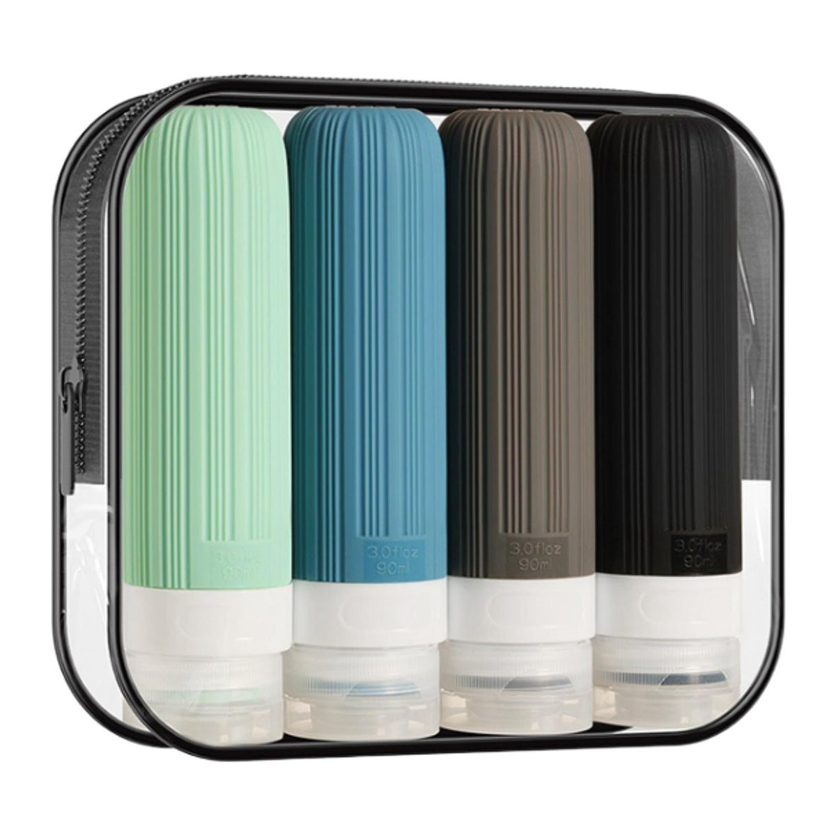 Maxbell 4 Pieces Silicone Travel Bottles Set 90ml with Toiletry Storage Bag for Oils B