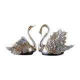 Maxbell 2Pcs Swan Ornament Home Living Room Resin Party Valentines Day Swan Figurine silver