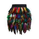 Maxbell 3xWomen Feather Mini Skirt Stretch Mid Waist for Cocktail Halloween Party 38cmx50cm Colorful