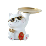Maxbell Maxbell Lucky Cat Statue Storage Tray Candy Dish for Living Room Home Decoration White