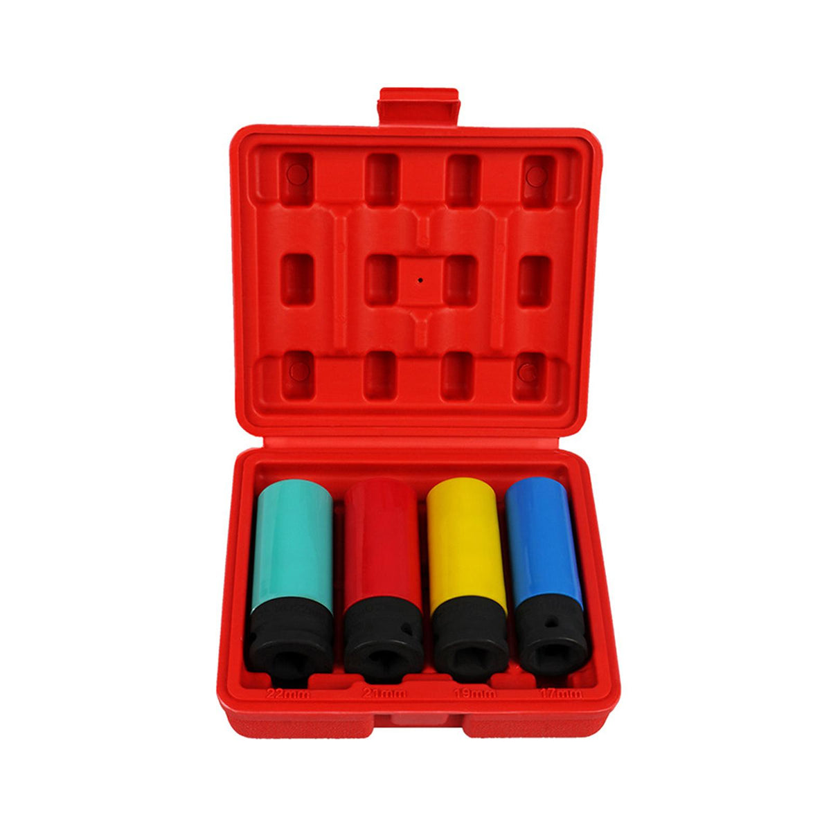 Maxbell 4Pcs 1/2" Drive Impact Lug Nut Socket Kit Easily Install 17mm 19mm 21mm 22mm Red Box