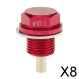 Maxbell 8xM16X1.5 Anodized Magnetic Engine Oil Pan Drain Bolt Plug for   Red