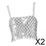Maxbell 2xShiny Sequined Crop Top Hollow Out Bralette Sparkly for Club Halloween Beach