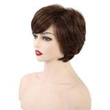Maxbell 8'' Human Hair Women Short Straight Wigs Layered Pixie Cut Cosplay Daily Wig