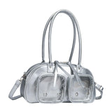 Maxbell Women Shoulder Bag Satchel with Zipper Top Handle Handbag Stylish PU Leather Silver