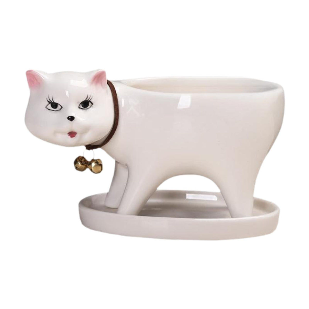 Maxbell Cat Shaped Planter Pot Cactus Cute Kitten Flowerpot for Office Bedroom Table White