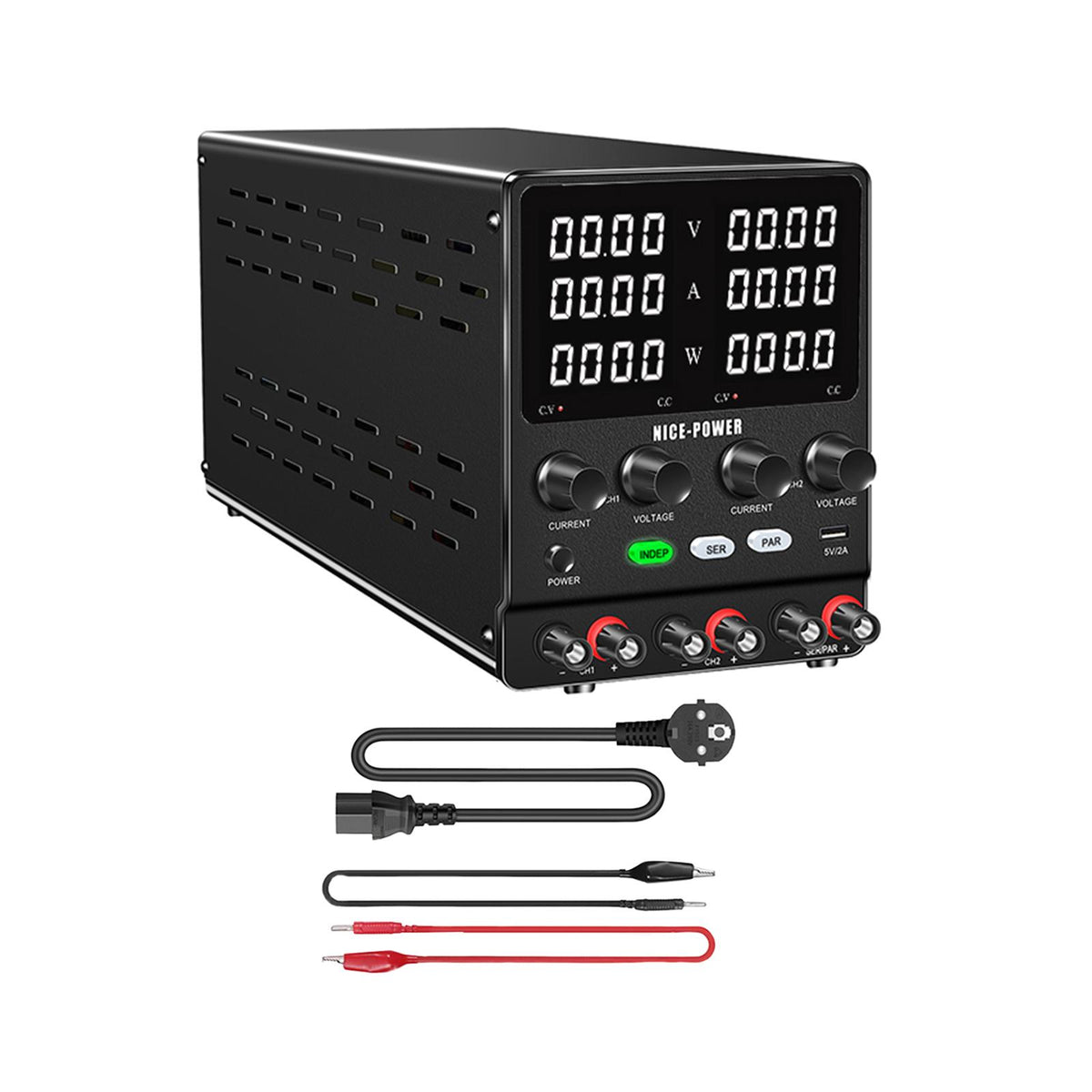 Maxbell DC Power Supply Variable 2 Channel with Encoder Knob Digital DC Power Supply Output 120V 3A