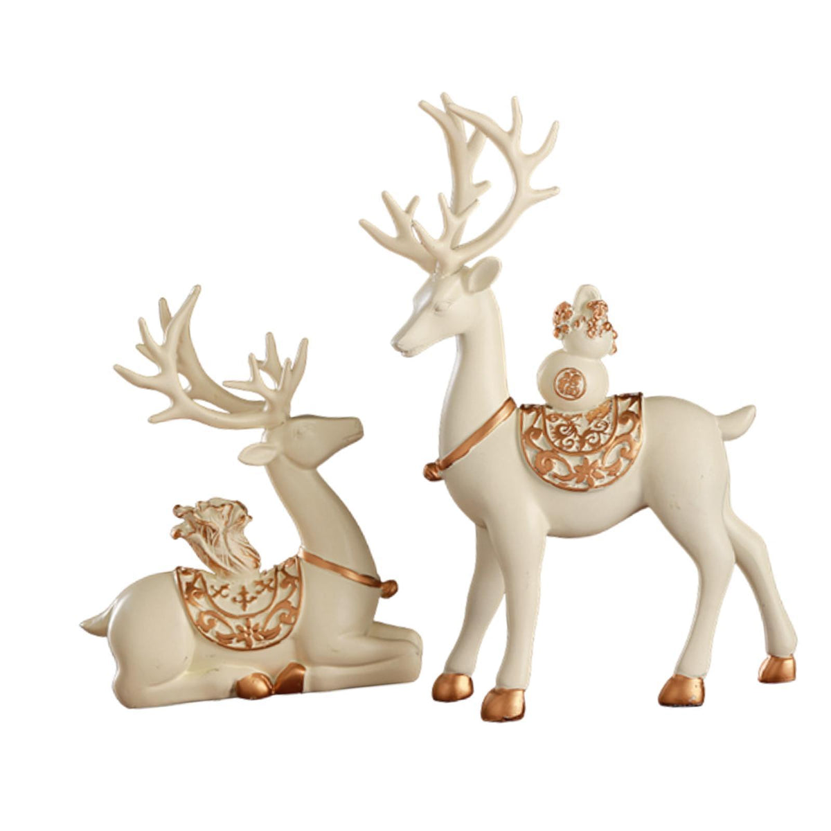 Maxbell Maxbell 2x Deer Figurines Prosperity Sculptures for Office Table Centerpiece Cabinet White