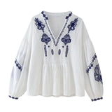 Maxbell Women Embroidery Blouse Long Sleeve Soft Lightweight Boho Design Top L