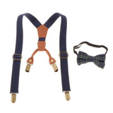 Maxbell Toddler Kids Suspenders and Bow Tie Set 4 Clips Y Back Elastic Brace Blue