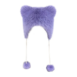 Maxbell Kids Winter Hat Trendy Animal Ears Hat Portable Soft Beanie for Cold Weather Purple