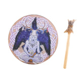 Maxbell Shaman Drum Handmade Meditation Decorative with Drum Stick Music Lovers Gift white wolf