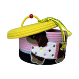 Maxbell Cotton Rope Storage Basket with Lid Woven Basket for Office Supplies Yellow