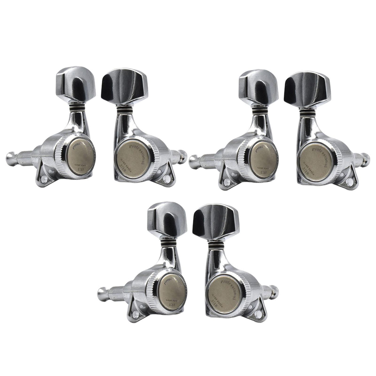 Maxbell 6x Electric Guitar String Tuning Pegs 1:18 for Folk Classic Guitar Accessory Silver Left Right