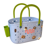 Maxbell Beach Bag Waterproof Multipurpose Stylish Portable Top Handle Pouch Tote Bag Blue with Grid