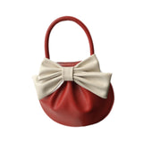 Maxbell Women Handbag Fashionable Ruched Handheld PU Leather Cute with Bowknot Small Red
