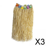 Maxbell 3xHawaiian Skirt with Flowers Raffia Skirt for Beach Celebration Carnival 80CM