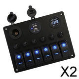 2x6 Gang Waterproof Car Marine Boat Circuit LED On/Off Rocker Switch Panel