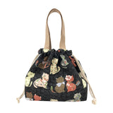 Maxbell Canvas Drawstring Lunch Box Reusable Bento Tote Bag for Camping Travel Beach Black