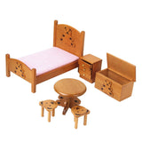Maxbell Dollhouse Miniature Furniture Wooden Childrens Bedroom set 1/12 Wooden Color