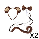 Maxbell 2xAnimal Ears and Tail Set Cute for Children for Masquerade Festivals Holidays Brown Monkey