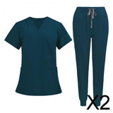 Maxbell 2xUniform Scrub Set Nurse Top Pants Nursing Scrubs Uniform Clothes Work Suits S Blue