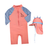 Maxbell Children Swimsuit Long Sleeve Zipper Cute Summer with Hat Kid Swimsuit