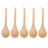 5Pcs Straight Long Handle Wooden Spoon Wooden Sauna Ladle Kitchen Soup Spoon
